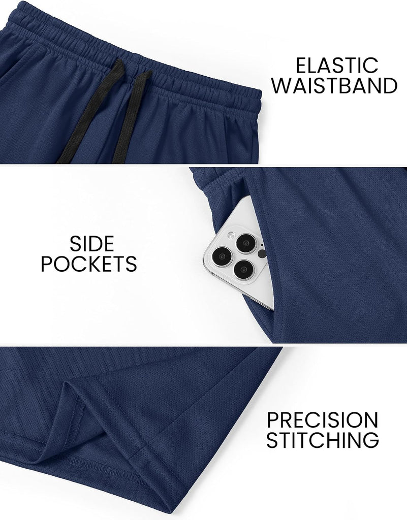 Boys Athletic Shorts 3 Pack Kids Quick Dry Mesh Short with Pockets