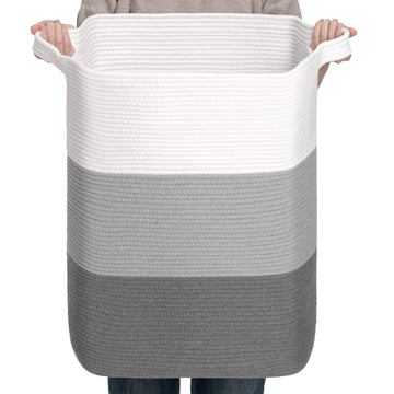 75L Laundry Basket Rectangular Grey Rope - 16x13x22 Inches - Dirty Clothes and Soft Storage Bin for Blankets, Toys