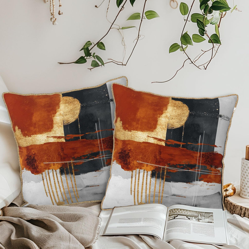 Retro Burnt Orange Gold Velvet Pillow Covers 18x18 Inch Abstract Rust Gray Black Throw Pillows For Couch Cushion