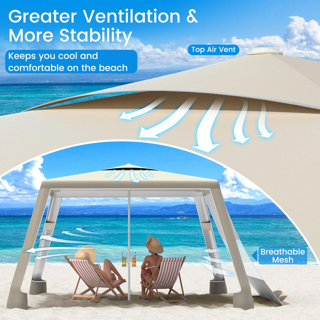 Beach Cabana, 8'×8' Large Beach Canopy with Side Wall, UPF 50+ Protection Easy Setup Beach Tent Sun Shelter