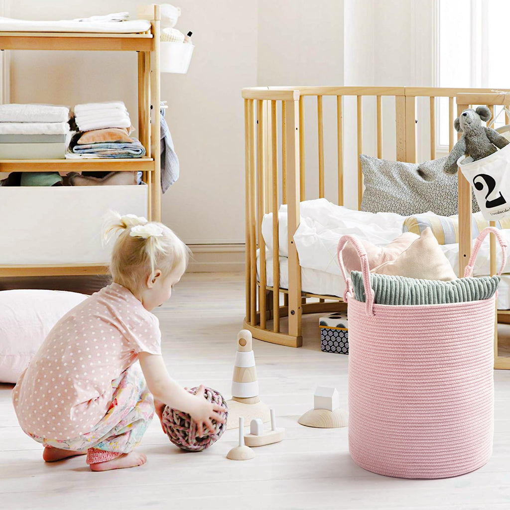 Laundry Hamper Basket, Woven Cotton Rope Blanket Basket, Nursery Storage