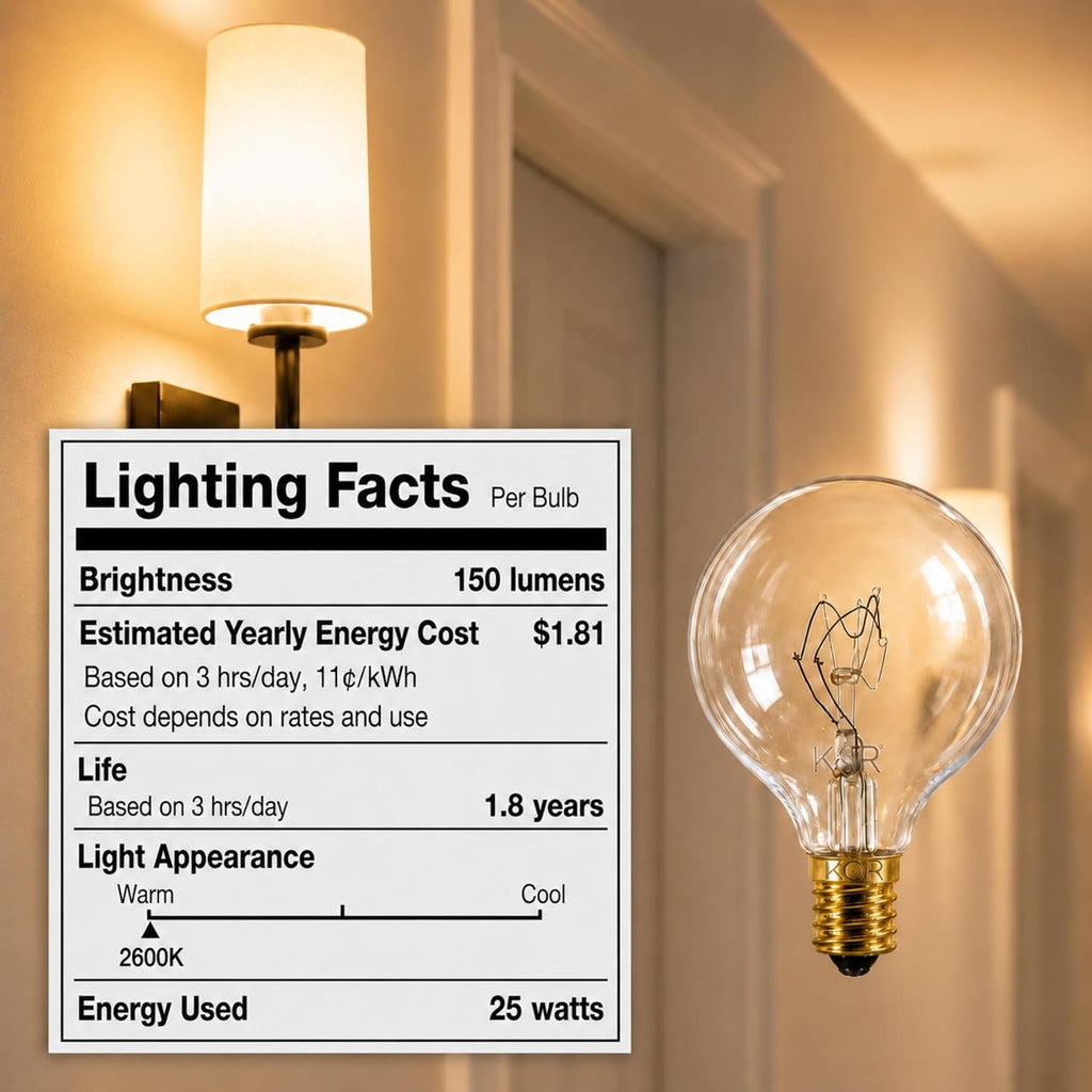 G16.5 Clear Incandescent Globe Bulbs, 25W, E12 Candelabra Base, 10-Pack
