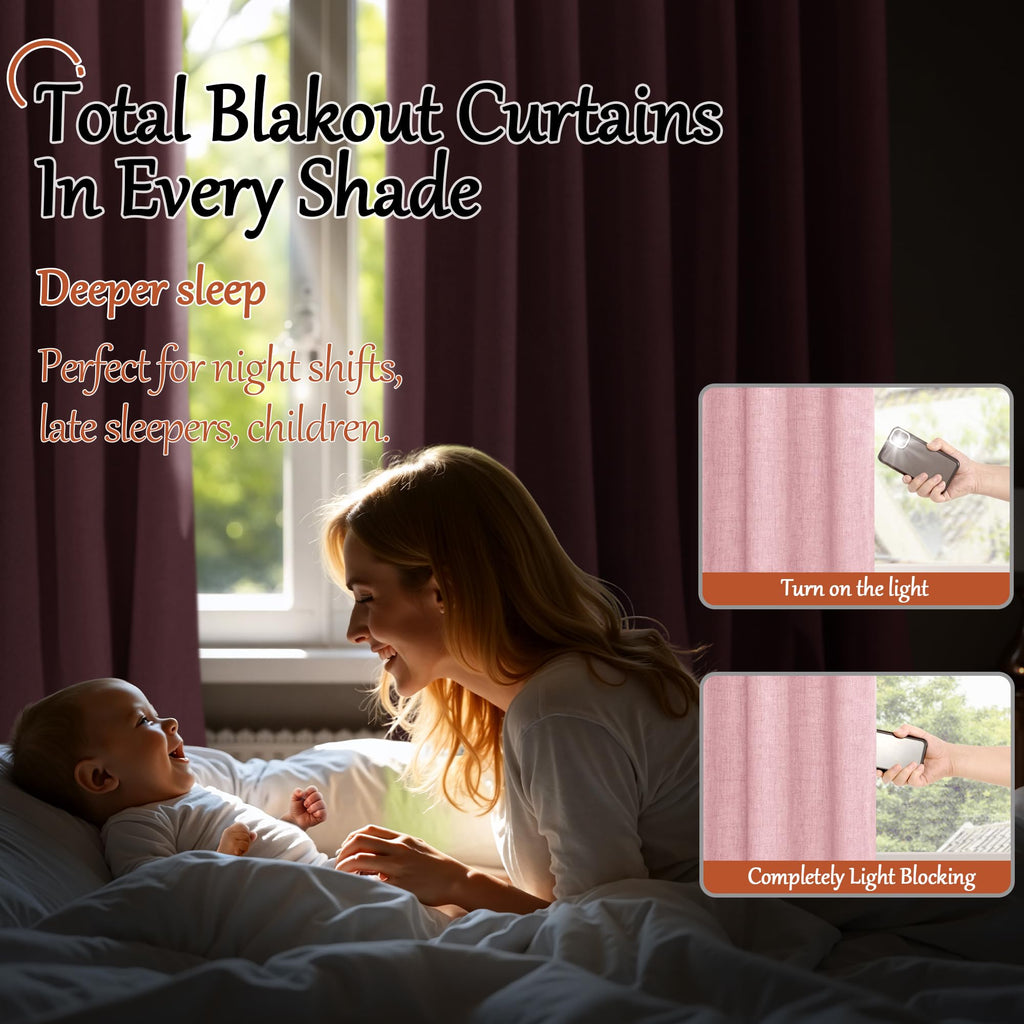 95 Inch Long Baby Pink Blackout Curtains - 2 Panels Each 52 Wide
