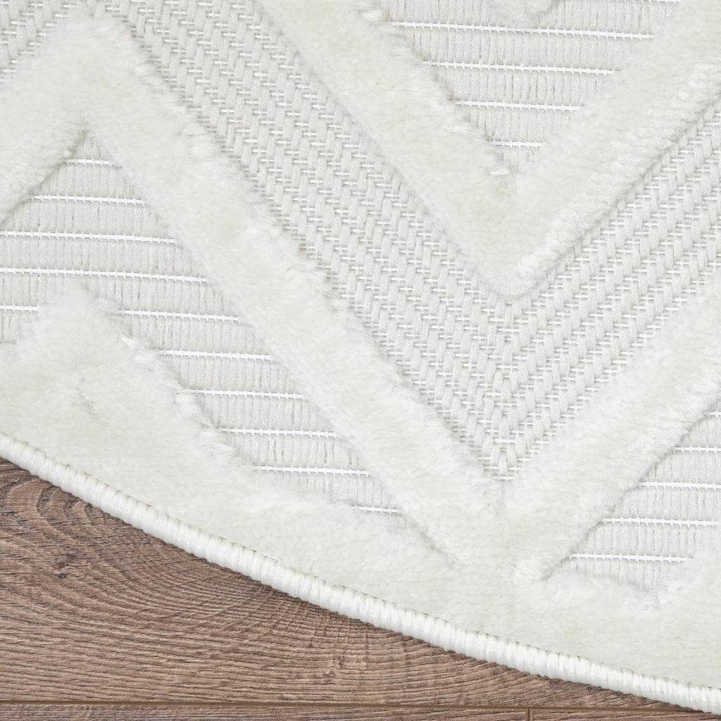 Home Versatile Ivory White 8' x Round Area Rug - Easy Clean, Non Shedding, Bed Room, Living Room, Di
