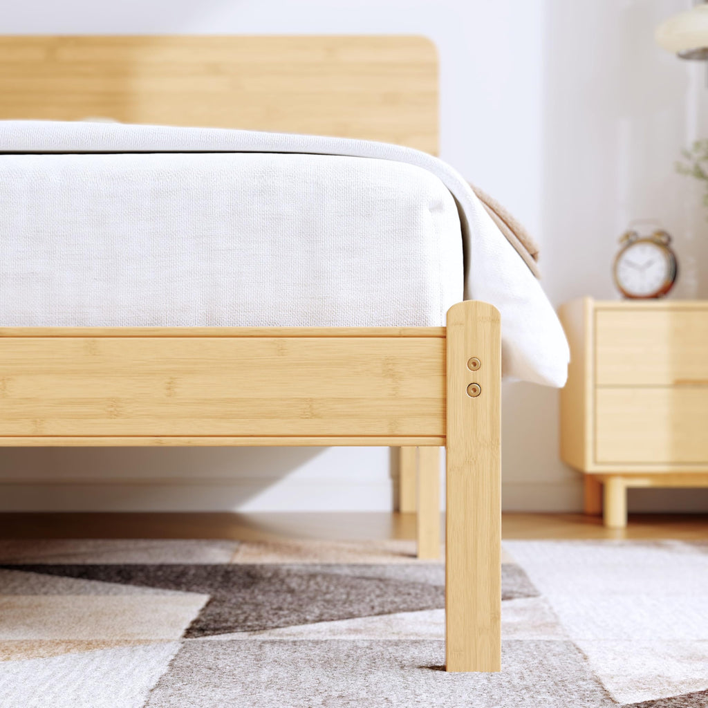 14" Full Size Bamboo Wood Platform Bed Frame with Headboard, Natural