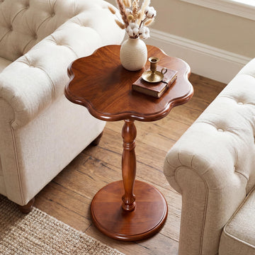 12"W Black Round Side Table, Drink Table for Small Spaces, Modern Accent Nightstand w/Solid Wood Leg, Mid-Century