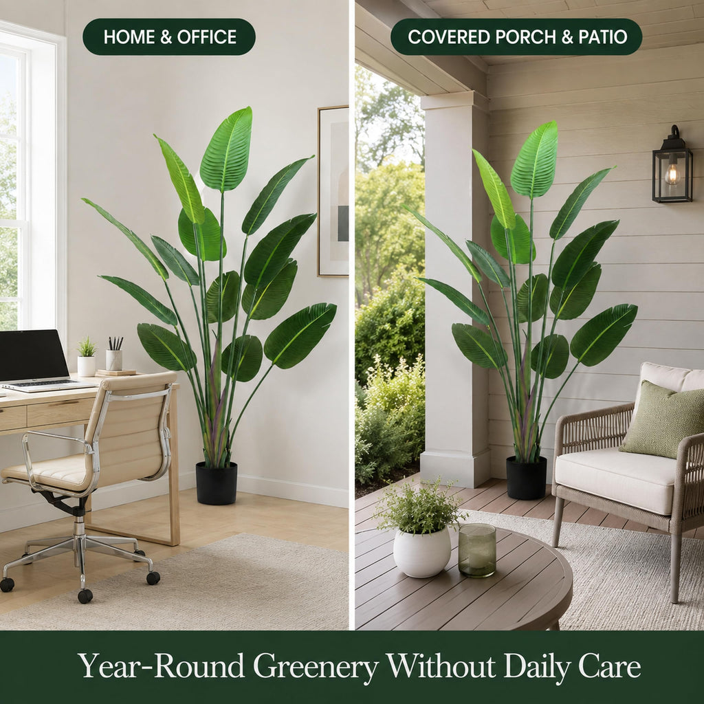 6 ft Artificial Bird of Paradise Plant, 13-Leaf Faux Tree in Pot