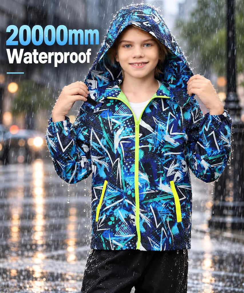 Kids Rain Jacket Waterproof Windbreaker Zipper Coat for Boys Girls