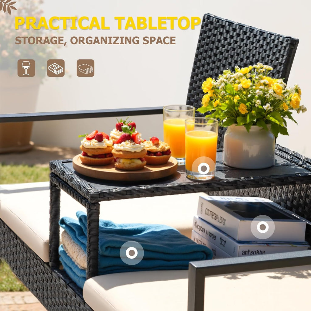 Greesum Patio Conversation Set Outdoor Wicker Furniture Sets with Soft Cushions and Built-in Coffee Table for Lawn