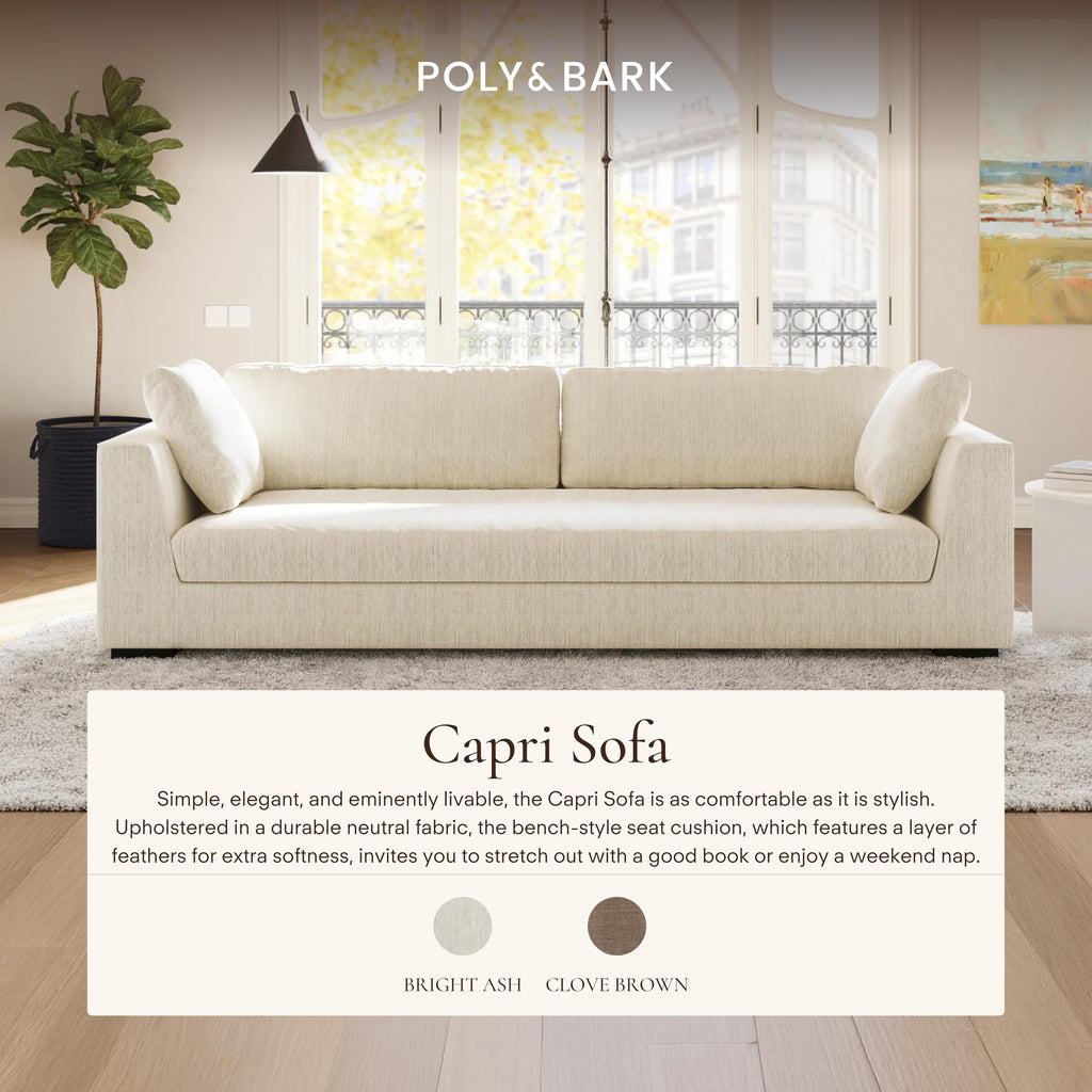 Capri 99" Sofa - Upholstered in Performance Fabric, Square‐Arm Design with Loose Cushions and Solid Frame - Fully