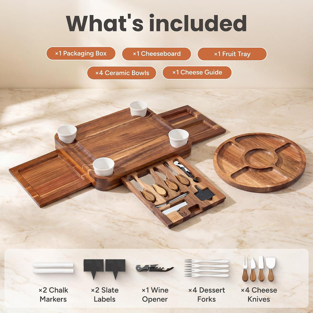 Charcuterie Boards Set, Large Cheese Board Set, Acacia | House Warming Gift, Wedding Gift for Couple, Bridal Shower