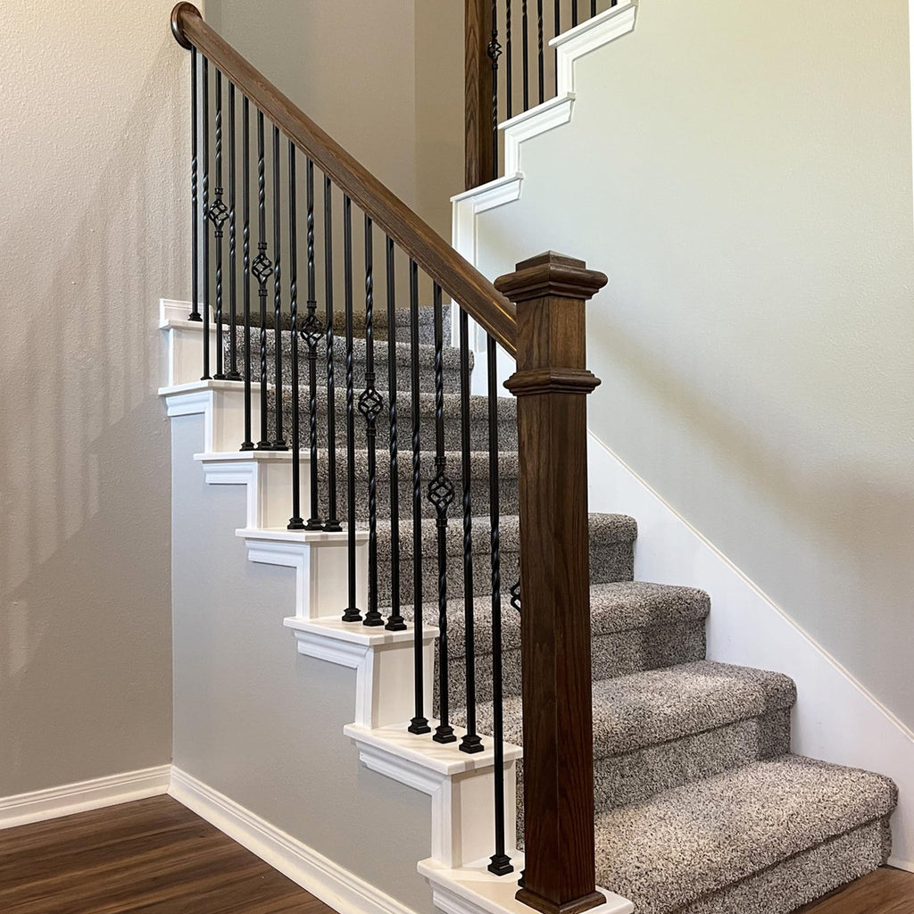 Stair Parts - Single Twist Iron Balusters (Box of 5) 1/2" Single Twist Square Metal Spindles (Real Satin Black NOT