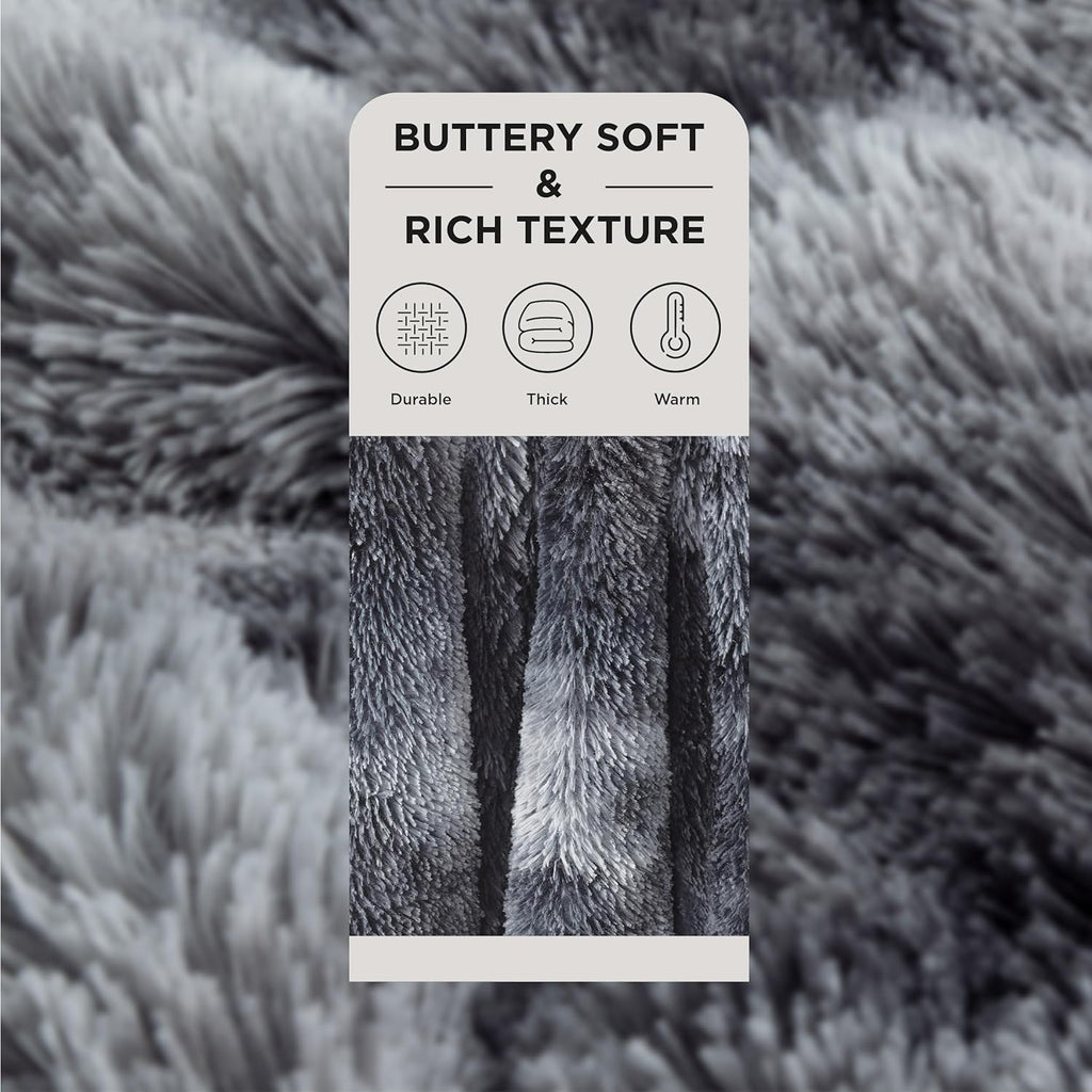 Faux Fur Fluffy Sherpa Fleece King Bed Blanket Grey 108"x90" | Fuzzy Plush, Thick Warm, Fall, Comfort Cozy Soft Home