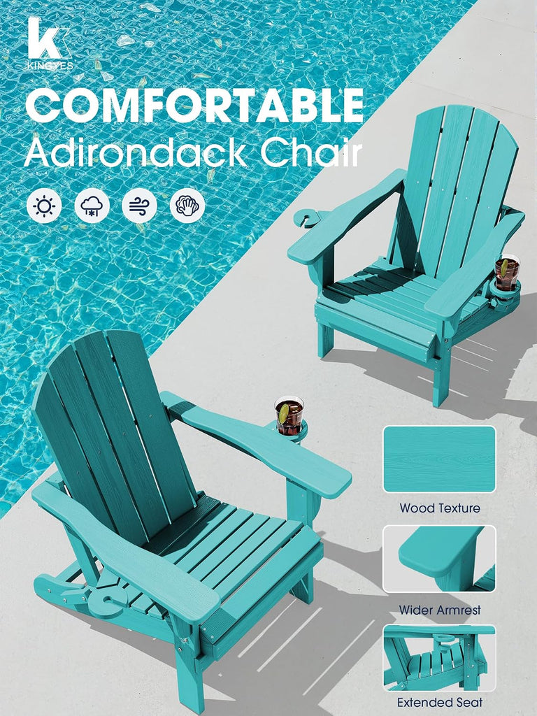 Folding Adirondack Chair Set of 2 with 2 Cup Holders, Aruba | HDPE Composite | Waterproof | Wood Grain | Hidden Cup &