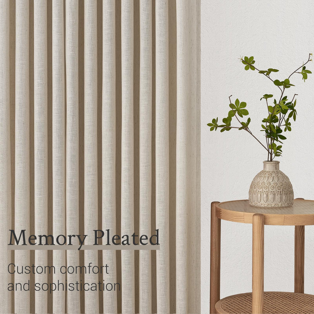 Oatmeal Beige Pinch Pleated Curtains 84 Inches Long 2 Panels Sets, Stone Washed Linen Earth Tone Decor Back Tab Boho