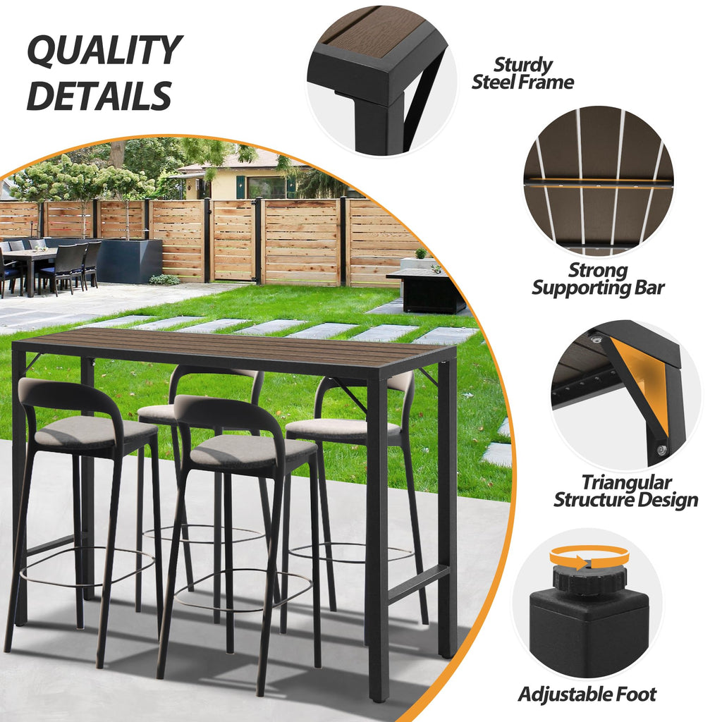 Outdoor Bar Table, 55" Patio Bar Height Table, Bar Counter Pub Dining Table with Waterproof Top for Balcony, Garden