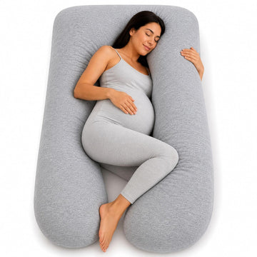 U-Shaped Pregnancy Pillow - 100% Cotton Cover, Full Body Maternity Support for Belly, Back and Legs - Bonus Eye Mask
