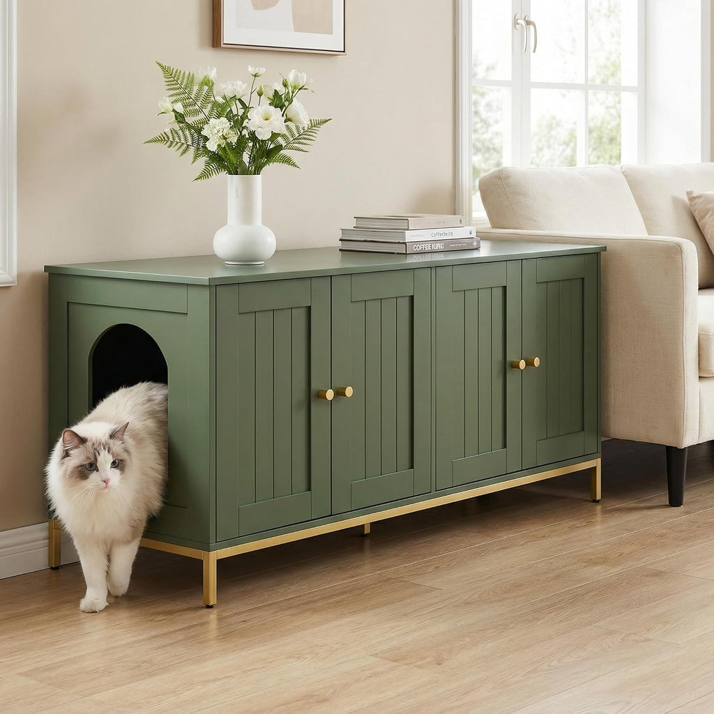 47.2" L Cat Litter Box Enclosure for 2 Cats, Green and Gold