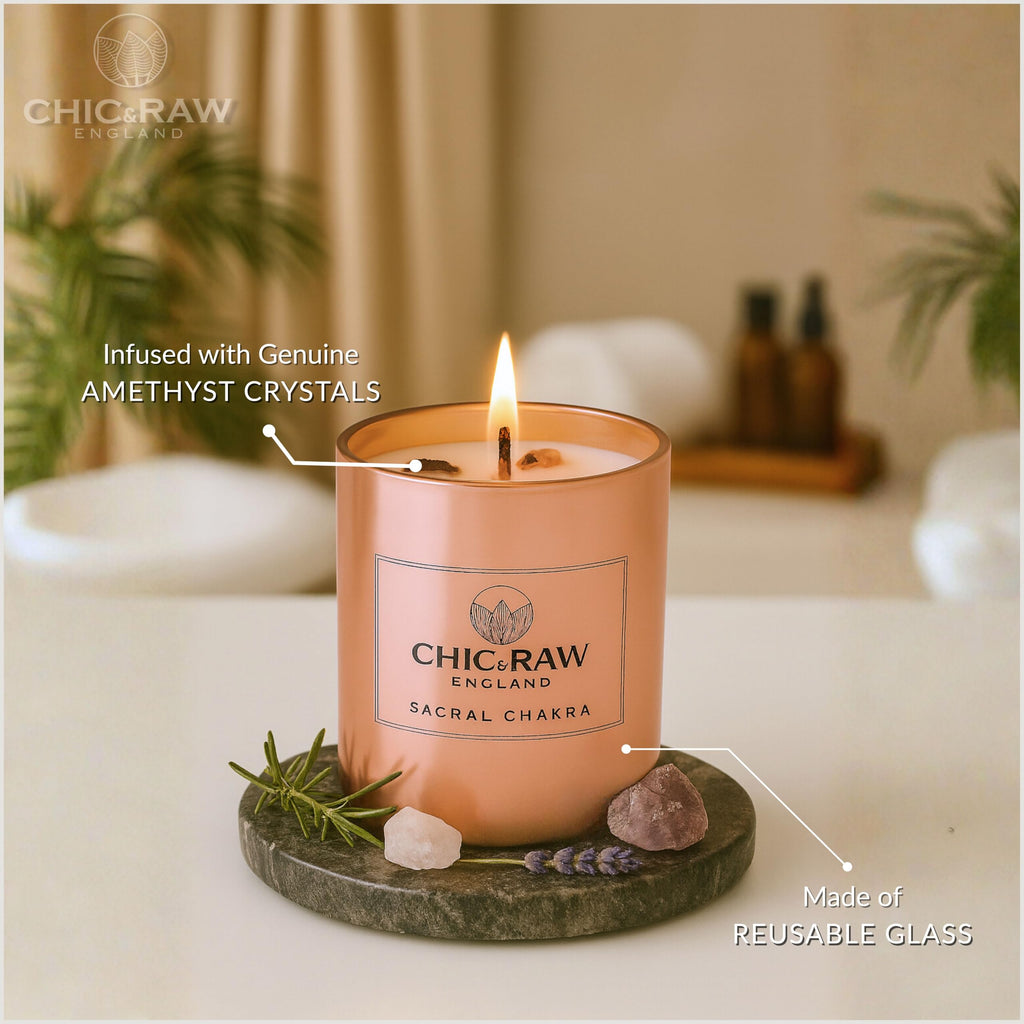 Aromatherapy Candle with Amethyst Crystal, Sacral Chakra, Soy Wax, 7.05oz