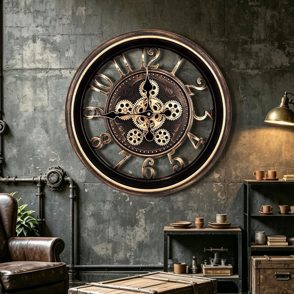 18 Inch Wall Clocks, Brown Steampunk Moving Gears Wall Clock