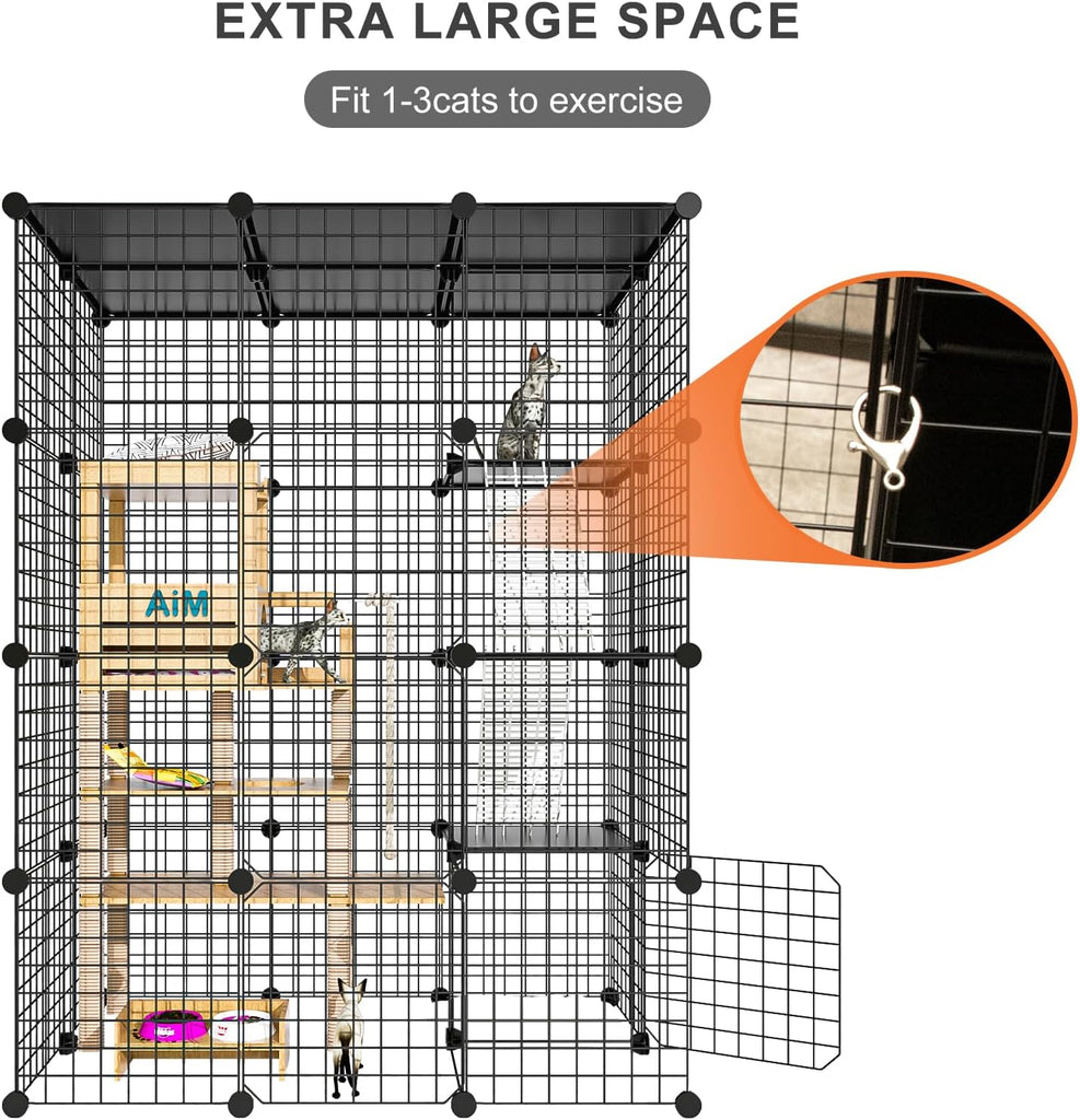 Cat Large Enclosure - DIY Catio Ideal for 1-3 Cats, Indoor & Outdoor, Detachable Metal Wire Kennel, 2x3x4 Exercise