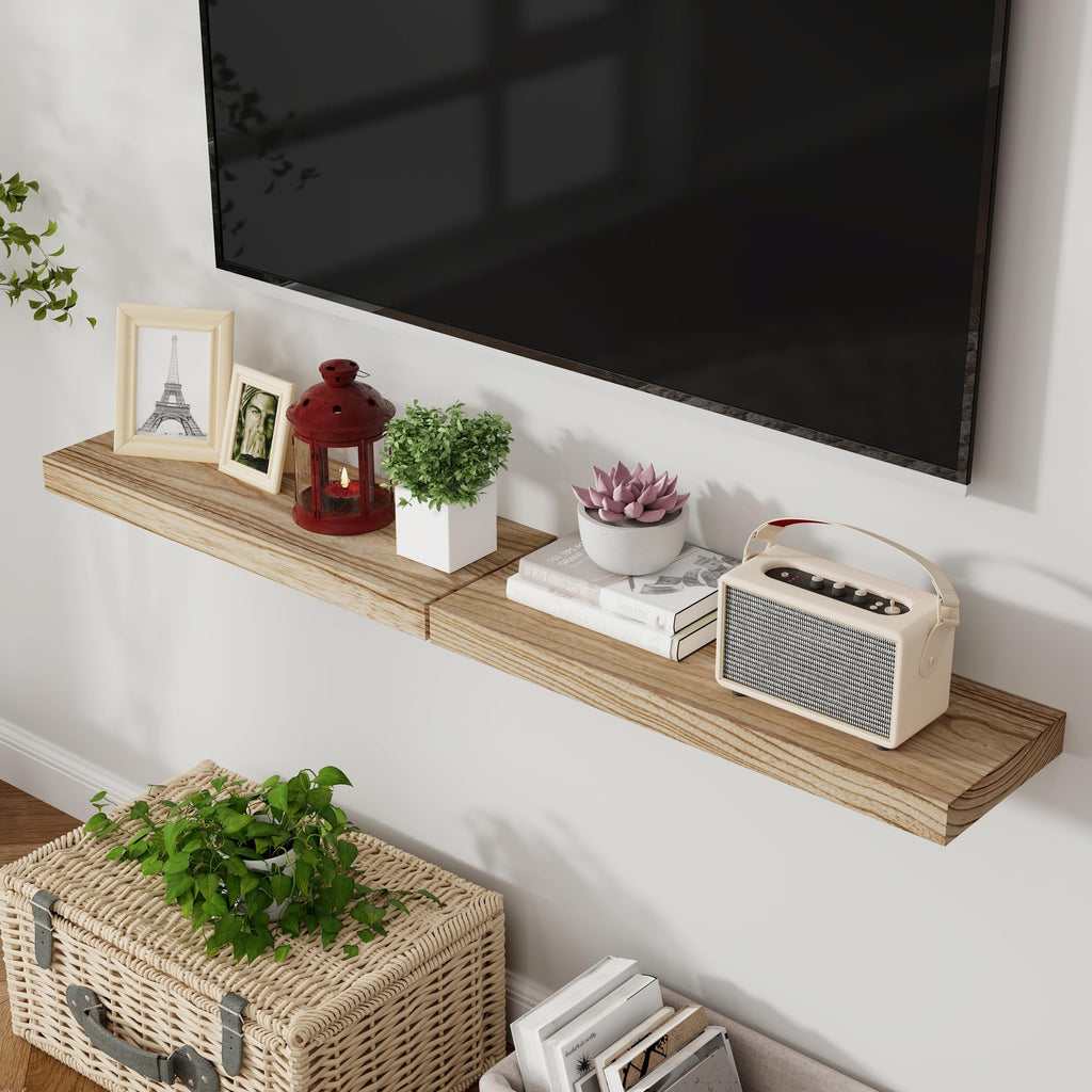 Floating Shelves, 2 Pack 8 Inch Deep Modern Solid Wood Wall Shelves for Storage, Wall Mounted Display Shelving with