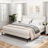 King Bed Frame and Headboard,Vertical Channel Tufted Wingback No Box Spring Needed, Mattress Foundation