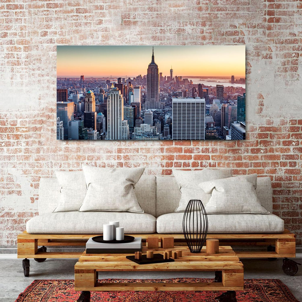 NYC Wall Manhattan Skyline at Night Painting Prints Sunset New York City Wall Decor Modern Building Skyscraper
