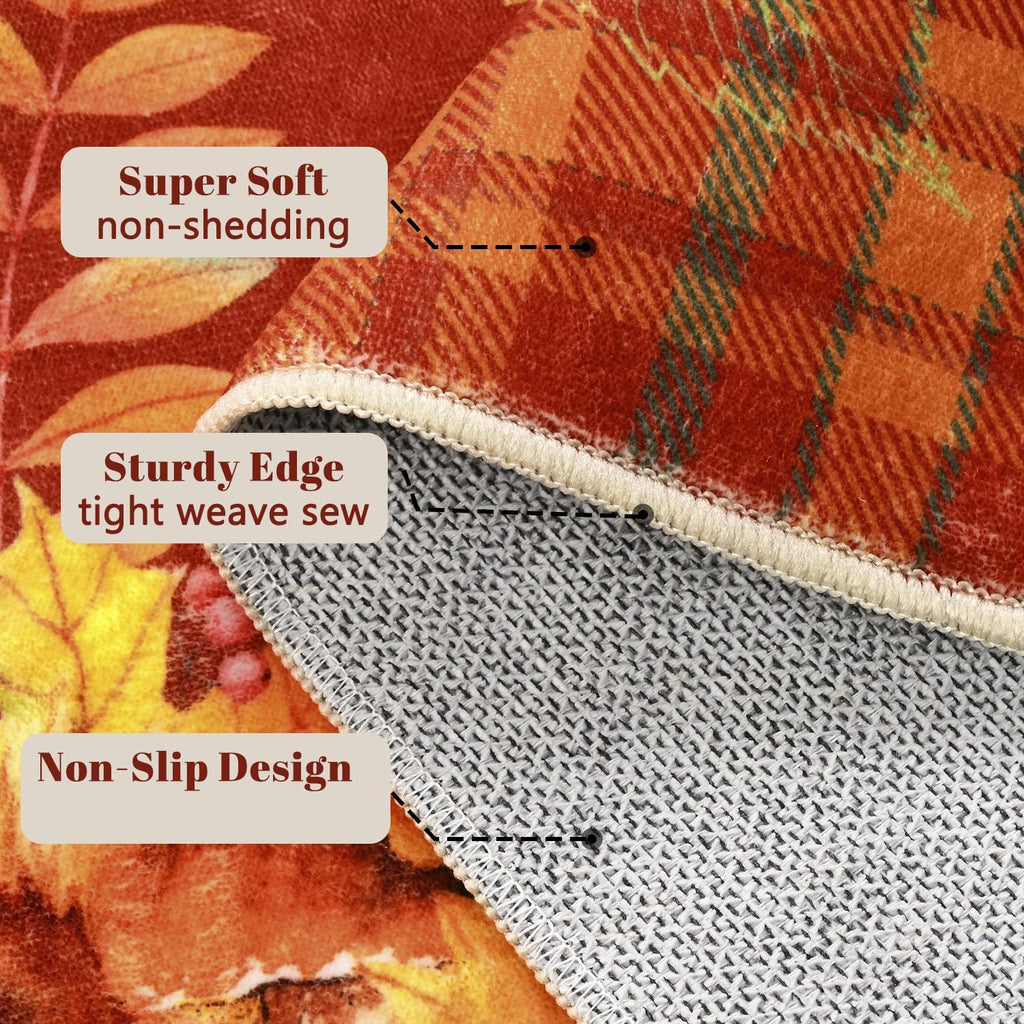 Fall Area Rug Sunflower Living Room Rug Pumpkin Plaid Washable Rugs Orange Bedroom Rugs Non Slip Soft Faux Wool