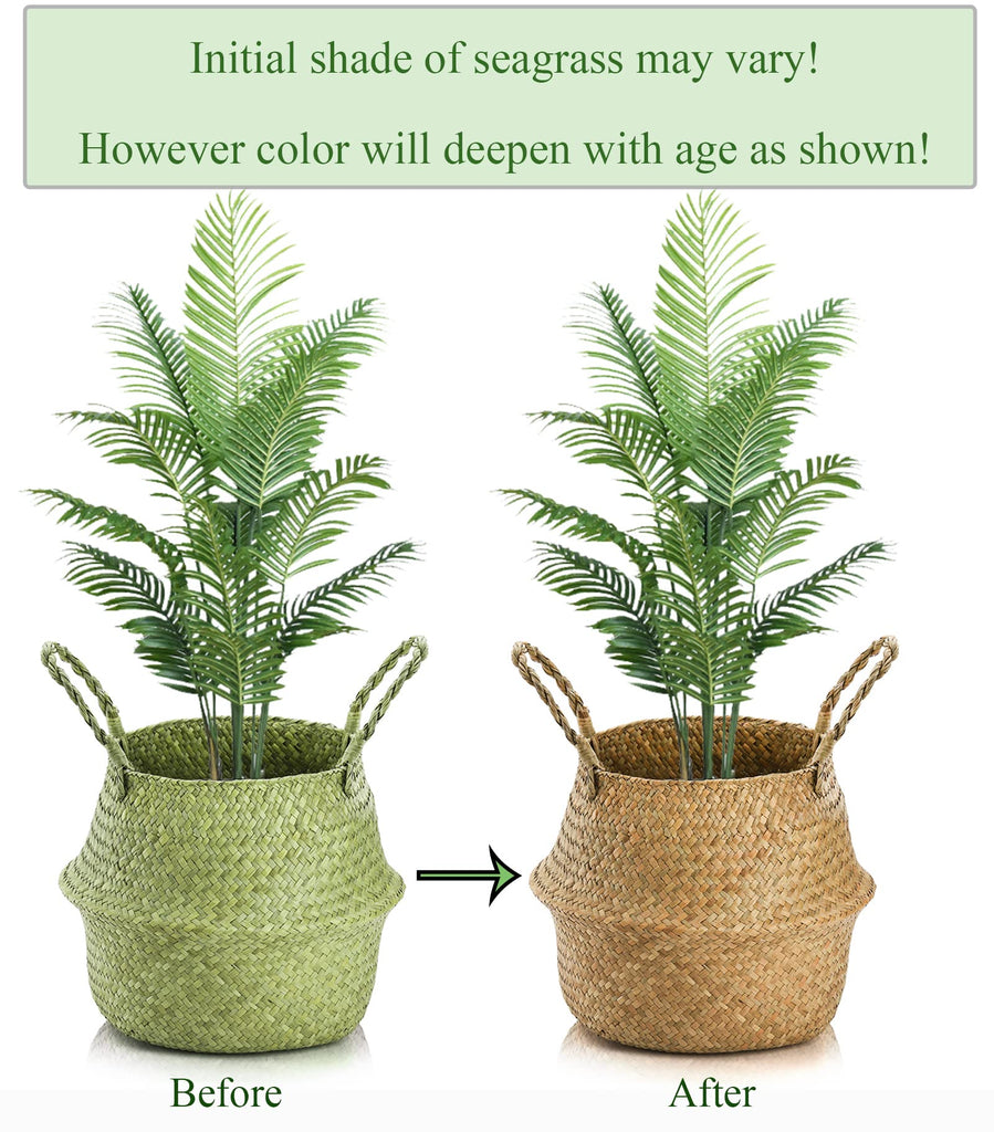 2 Pack Woven Seagrass Plant Basket with Handles, Ideal Wicker Baskets Storage Plant Pot Baskets for Laundry, Picnic