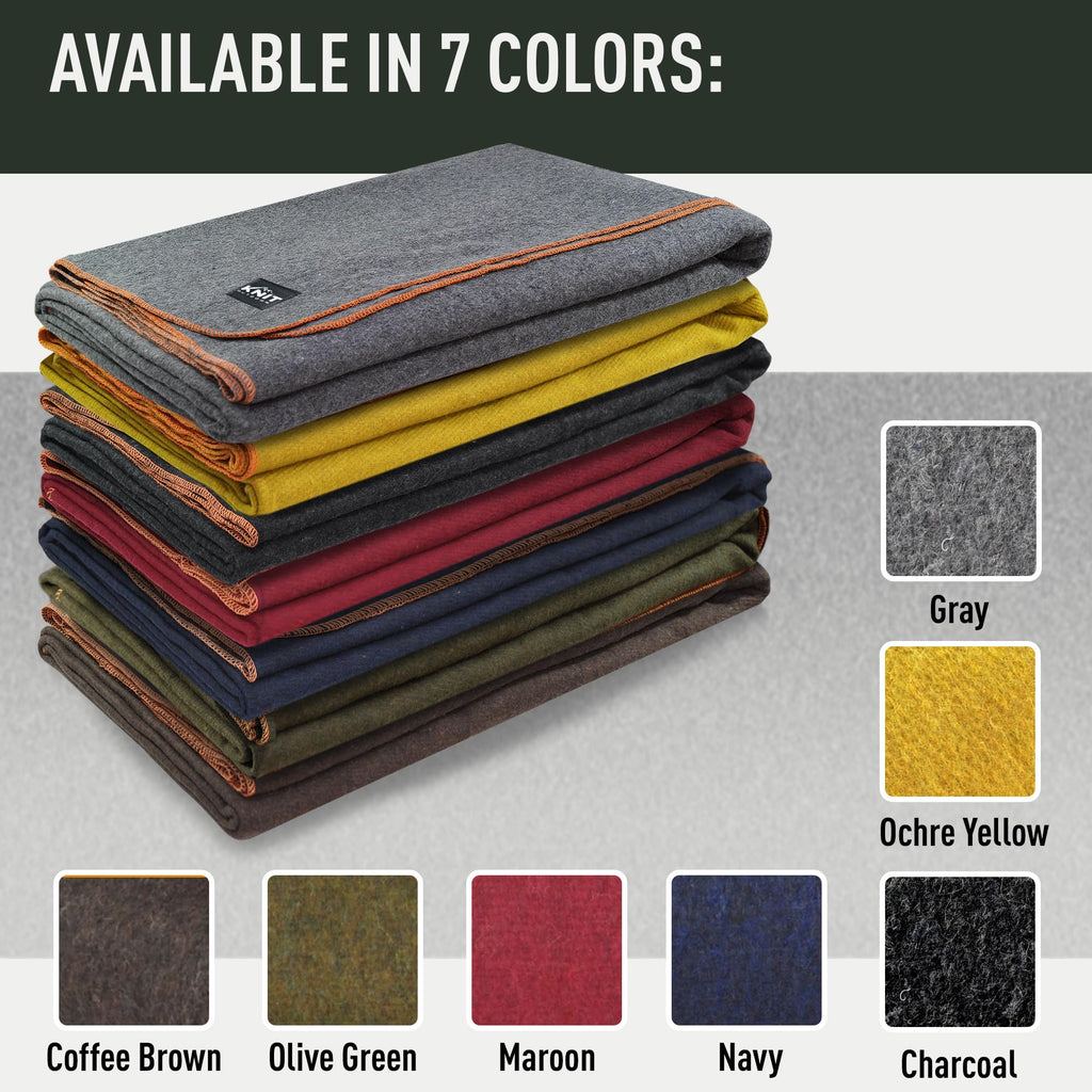 Large Military Wool Blanket - Warm & Thick Emergency Survival Blanket Great for Camping, Outdoors, Sports Events