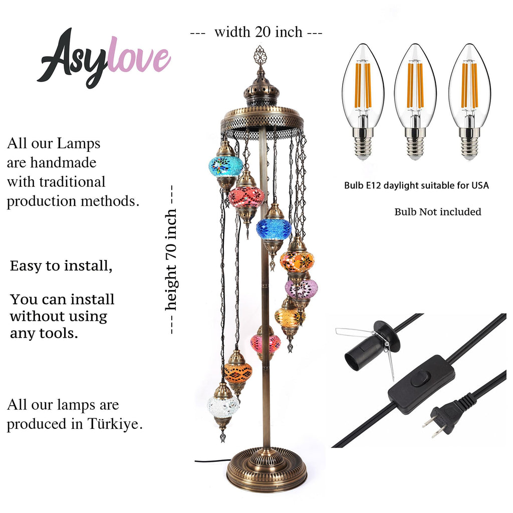 Turkish Lamp 9 Globe Mosaic Floor Lamp, Mosaic Standing Lamp, Moroccan Lamps, Floor Lamp for Decorative Home Designs