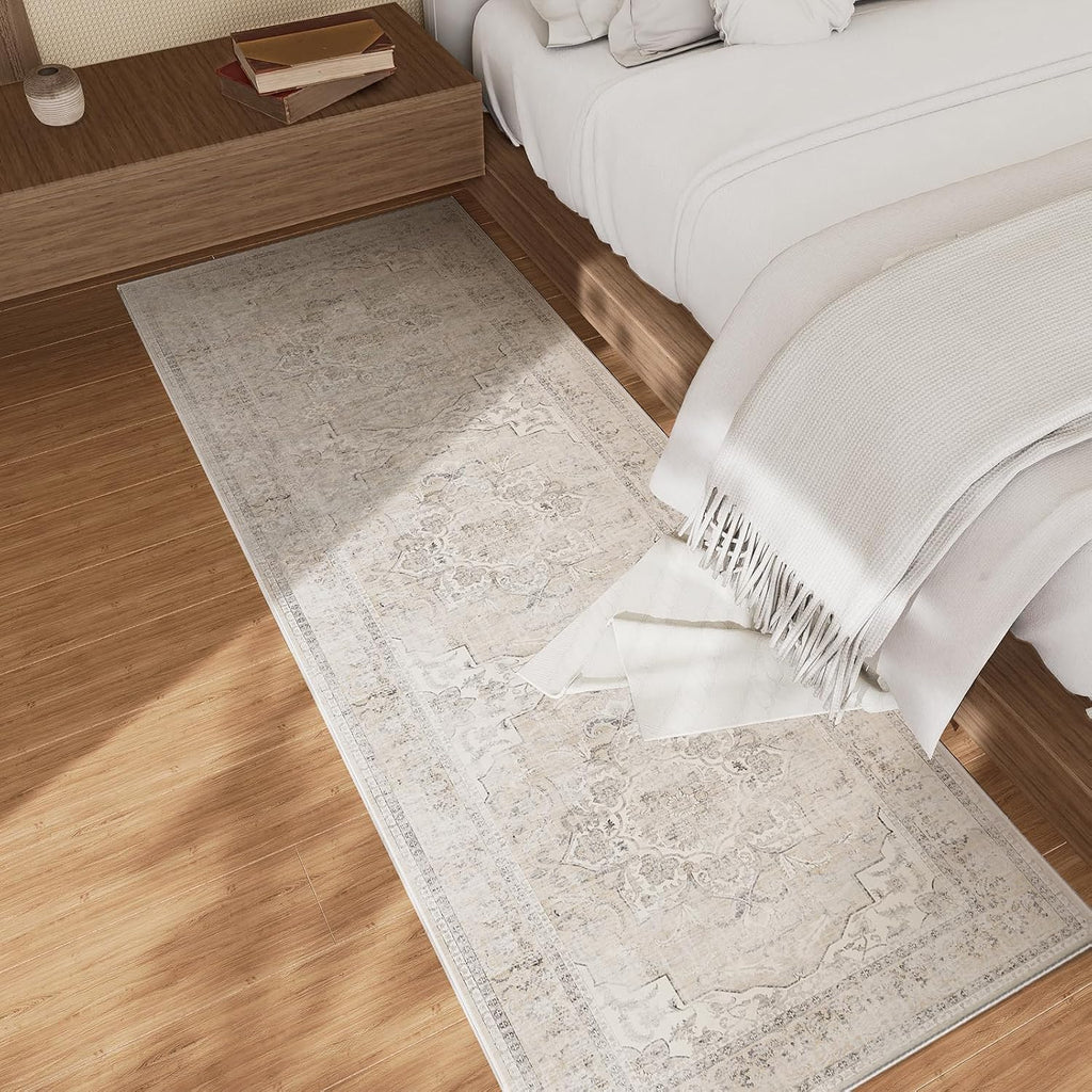 Machine Washable Runners Rug : 2'6"x8' Kitchen Runner Rugs with Rubber Backing Non Slip Low Pile Soft Faux Wool Boho