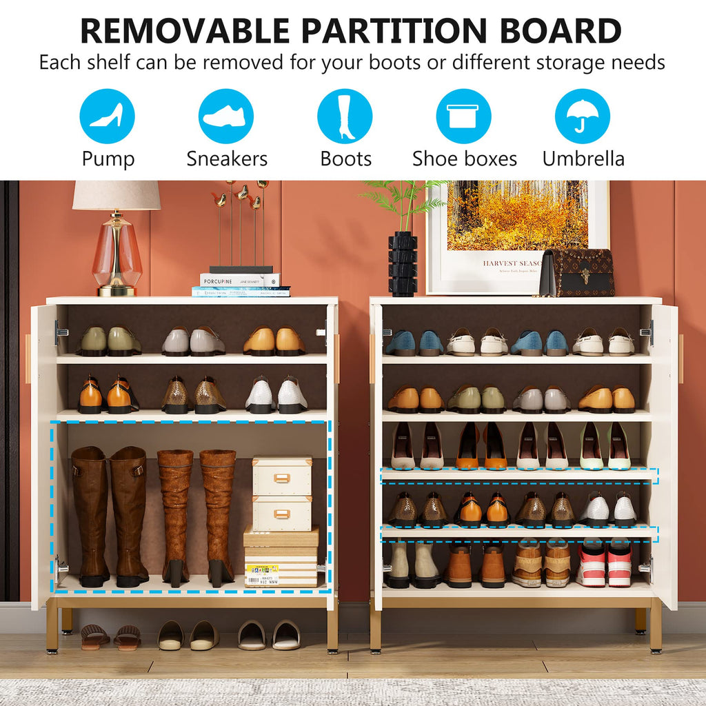 Shoe Cabinet with Doors, 20 Pairs Entryway Shoe Storage Cabinet with Shelves, 5-Tier Modern Free Standing Shoe Racks