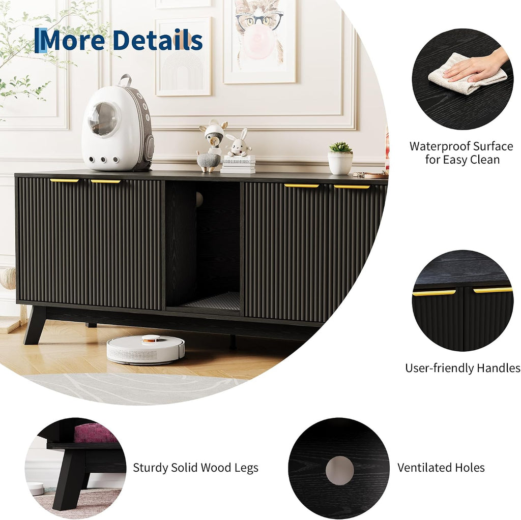 Cat Litter Box Furniture for 2 Cats, 59" Hidden Litter Box Furniture