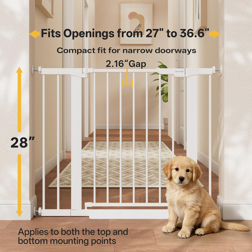 27-36.6 in Wide Baby Gate for Stairs and Doorways, White