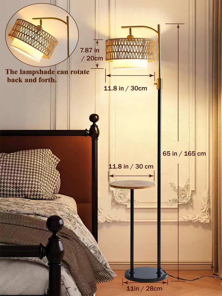 Dimmable Floor Lamp with Table and Marble Base, Arc Floor Lamp with Dimmable Bulb, Boho Farmhouse Standing lamp with