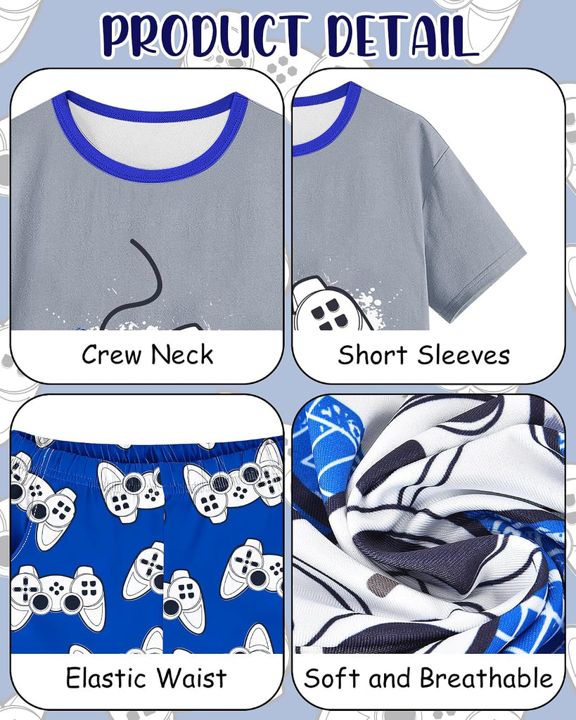 Boys Pajamas Boys Summer Pajamas Short Sleeve & Sleep Shorts Set 2 Piece Summer Kids Boy Pjs Sleepwear Sets