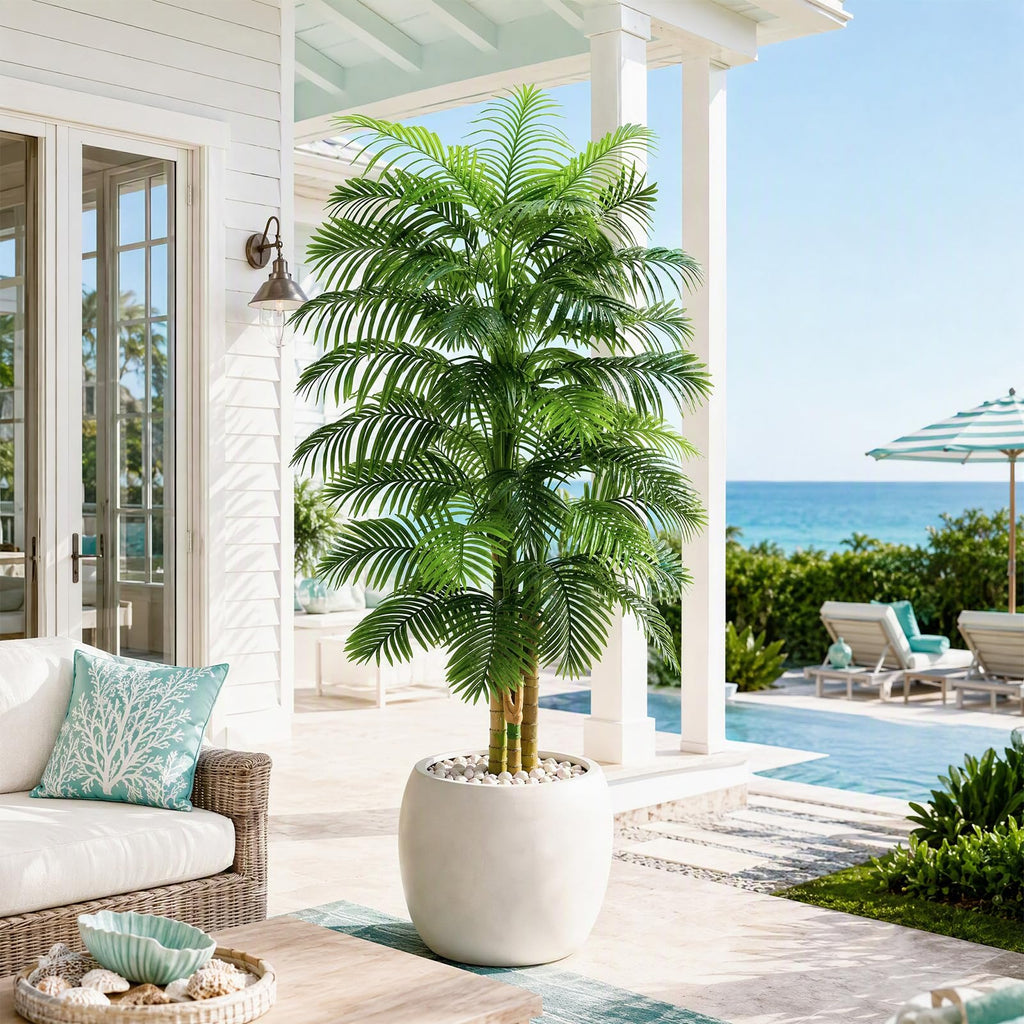Artificial Golden Cane Palm Tree:6T Fake Tropical Areca Palm Trees