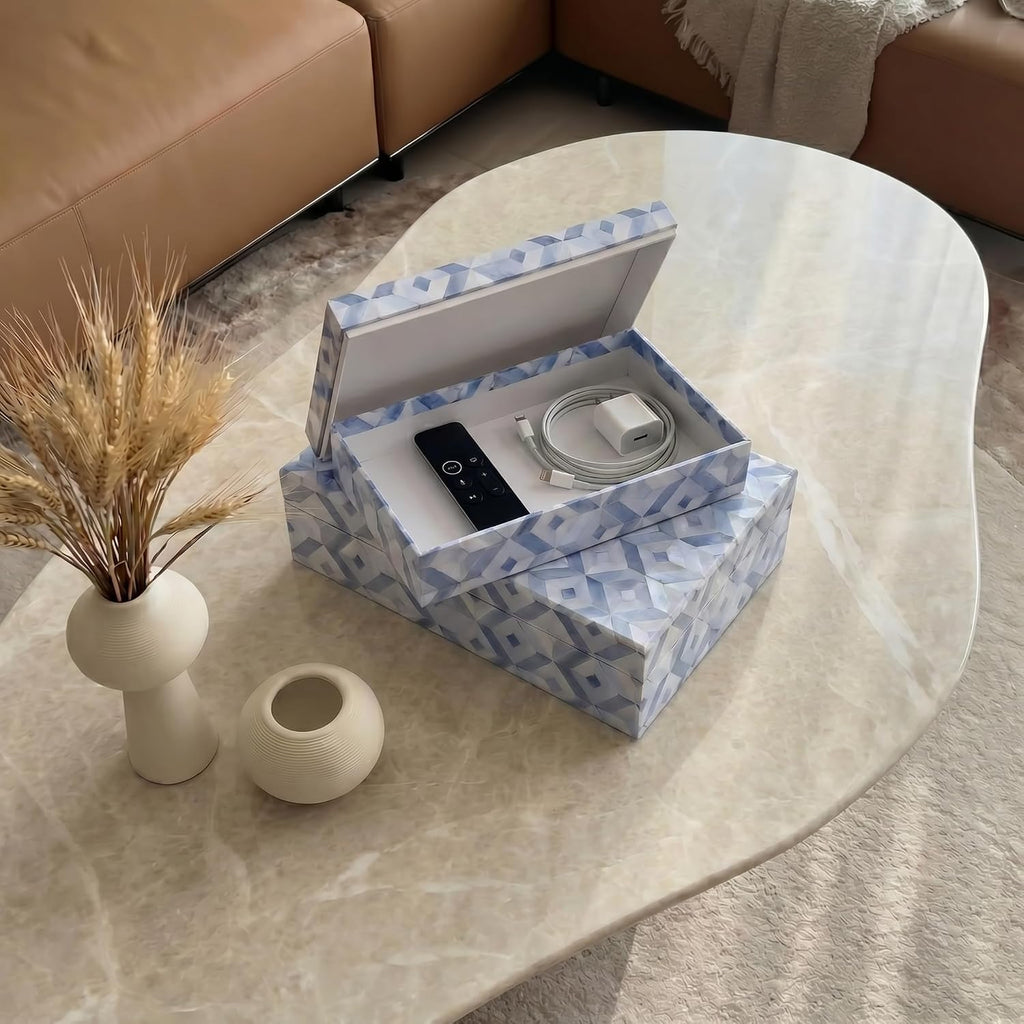 Decorative Storage Boxes with Lids Organizer Bins for Bookshelf - Set of 2