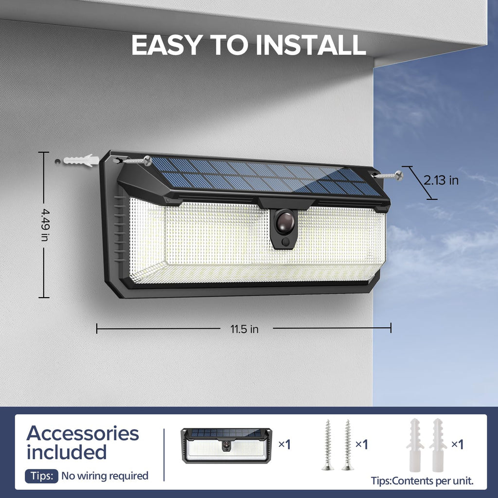 Solar Lights Motion Sensor Outdoor, 258 LEDs Solar Powered Security Lights, 3 Lighting Modes, Waterproof Wall Lights