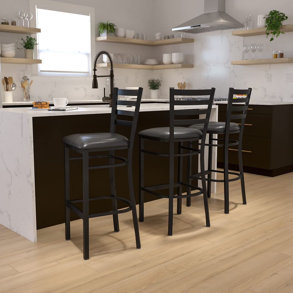 Hercules Series Ladder Back Metal Restaurant Barstool, Modern Upholstered Armless Bar Height Chair for Restaurants