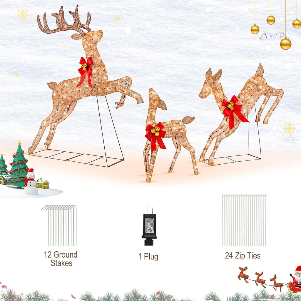 3 Pieces Lighted Christmas Reindeer, Holiday Reindeer Family Set
