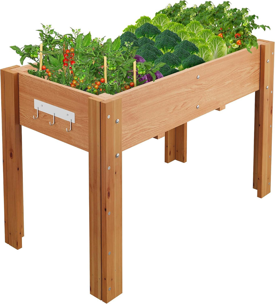 48"x24"x30" Raised Elevated Wooden Garden Planter Box | Reinforced Frame Built-in Hooks Drainage Holes & Matching