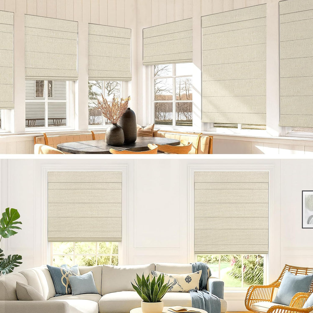 No Drill Cordless Roman Shades, 36×60 in, Beige | 100% Blackout Fabric, UV Protection, Protecting Privacy, room