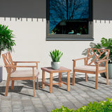 3 Piece Outdoor Patio Furniture Set, Wooden Conversation Patio Set with Padded Cushion Chairs and Coffee Table