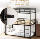 Triple Bunk Bed Twin Over Twin Over Twin, Metal 3 Bunk Bed for Kids, Teens and Adults