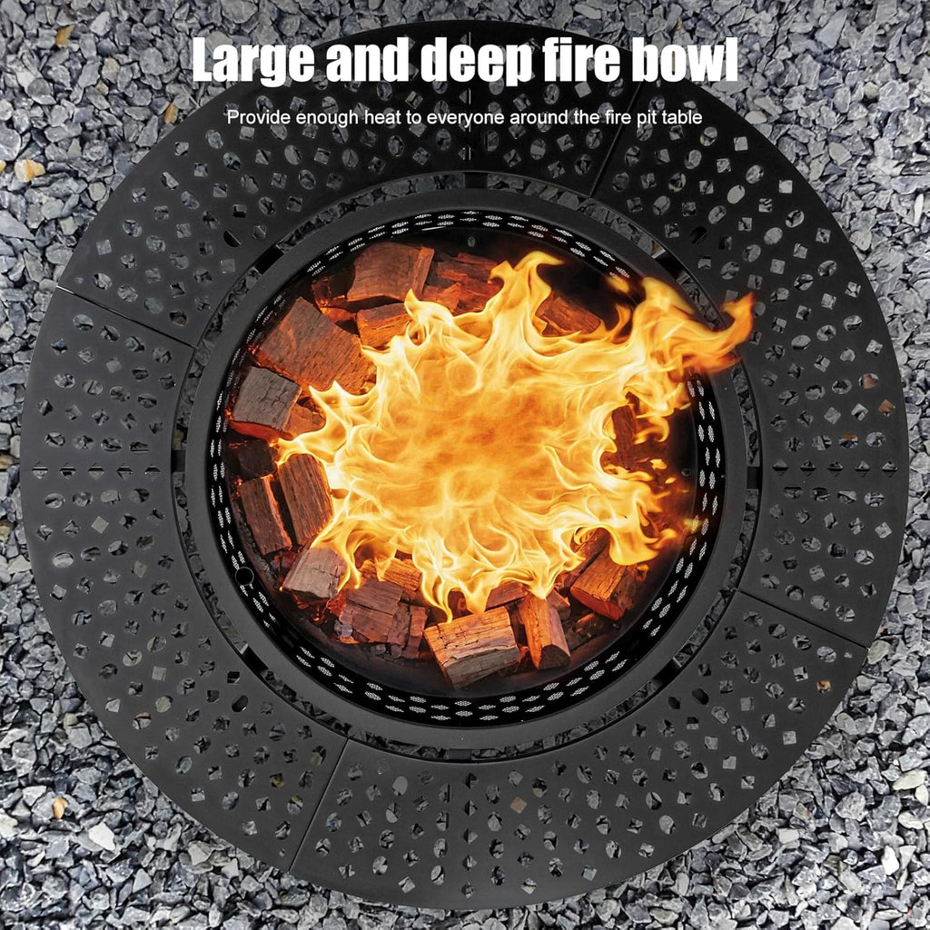 47 Inch Fire Pit with 2 Grills, Wood Burning Fire Pits for Outside with Lid & Poker, BBQ& Outdoor Firepit & Round Metal Table 3 in 1 for Patio - Image 4