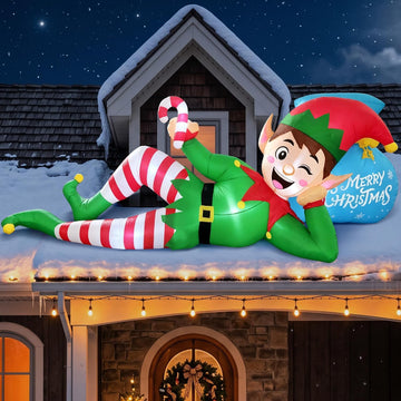 10FT Christmas Inflatables Lying Elf Outdoor Yard Decoration