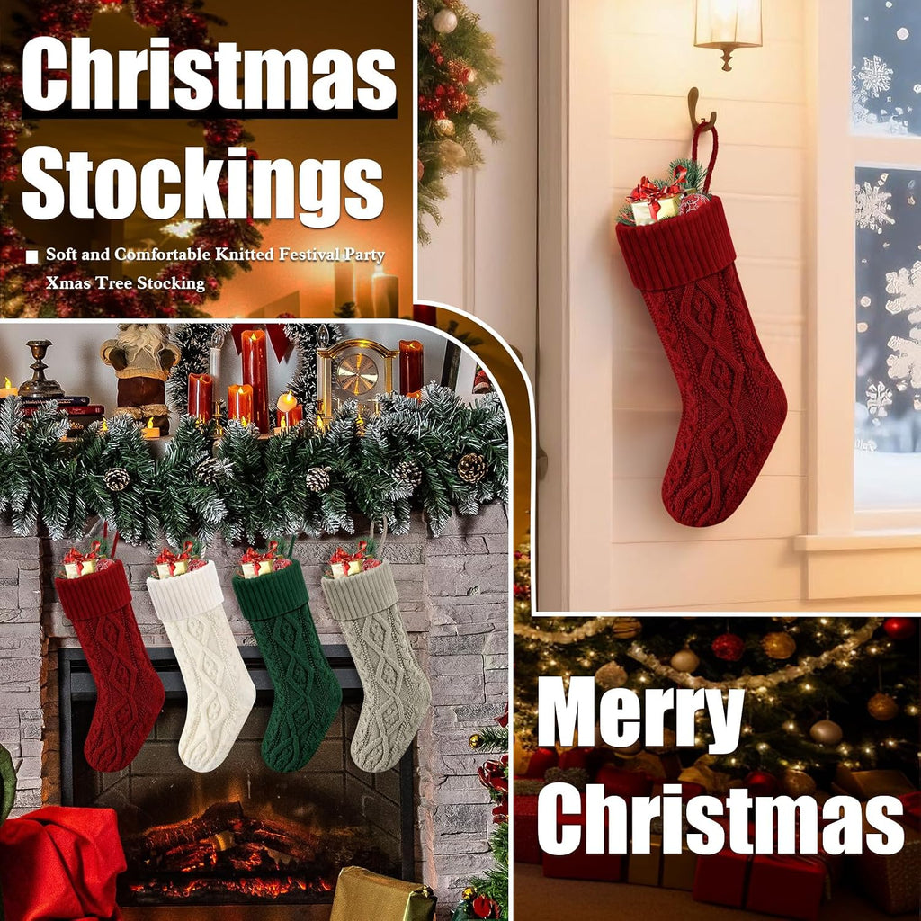 S 18" Knitted Stocking Christmas Decorations - Set of 4